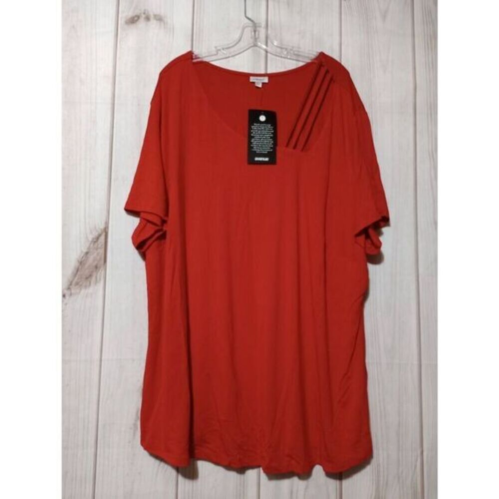 Avenue Women's 30‎ Plus Size Tunic Top Red With Unique Sleeve Detail